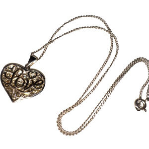 10K Yellow Gold Sterling Silver LOVE Heart Vintage Estate Pendant Necklace